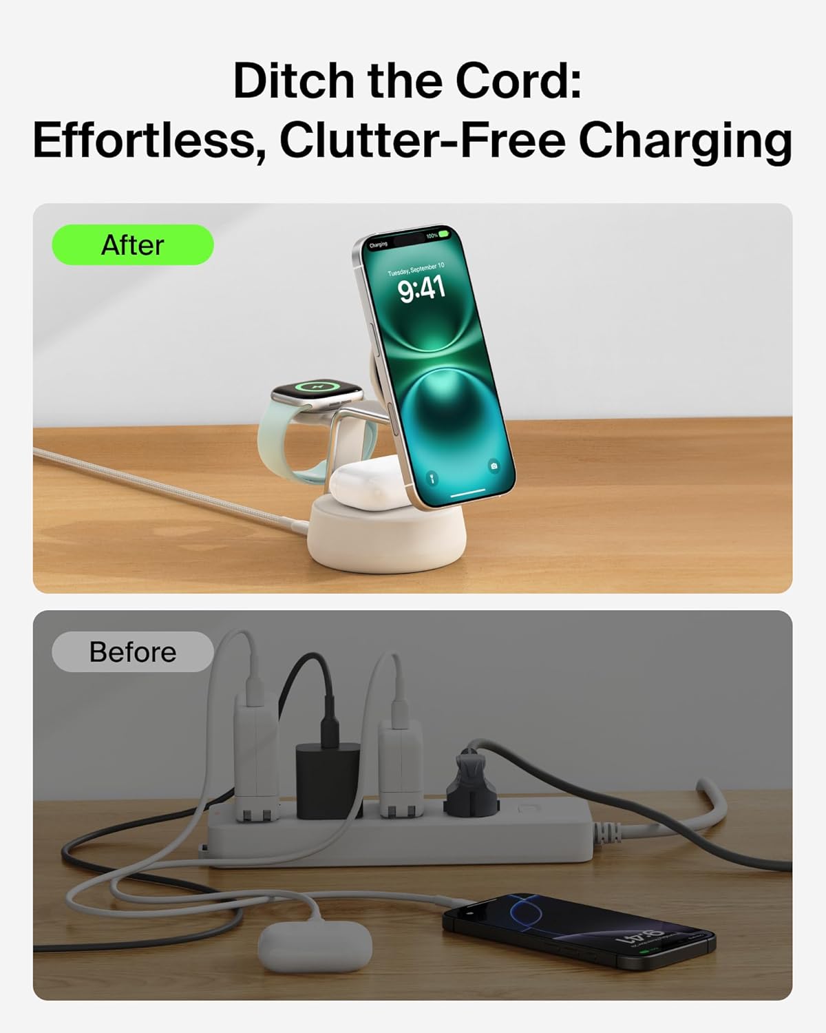 Belkin MagSafe Charger Compatible, 3-in-1 Charging Station, Qi2.2 25W with Cooling Fan (On/Off Control) Magnetic Wireless Charger Stand for iPhone 16/15/14, Apple Watch, AirPods (45W Adapter Included)