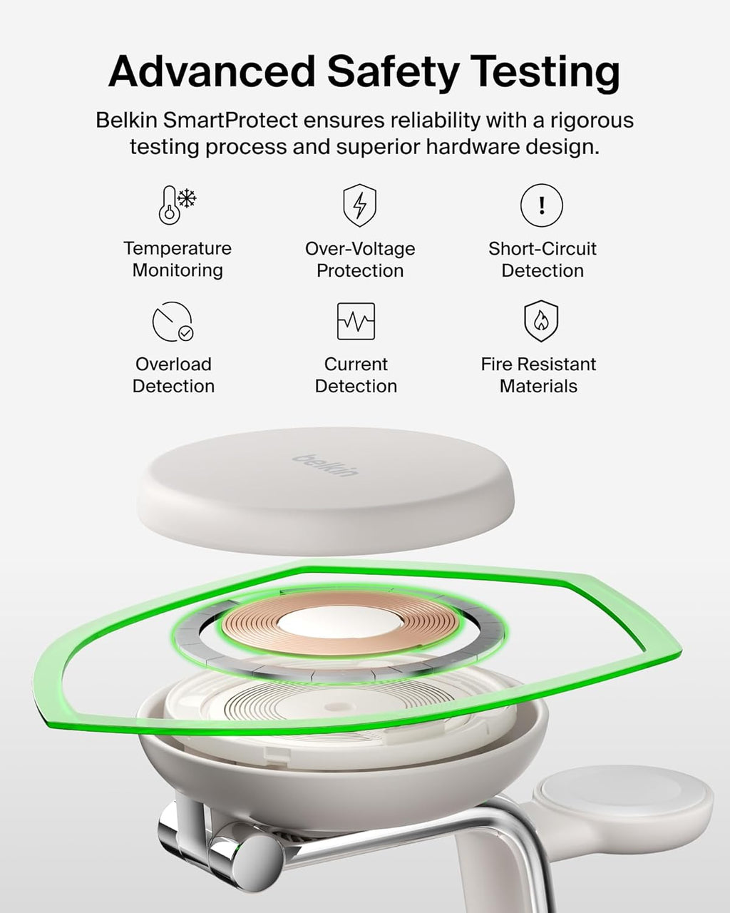 Belkin MagSafe Charger Compatible, 3-in-1 Charging Station, Qi2.2 25W with Cooling Fan (On/Off Control) Magnetic Wireless Charger Stand for iPhone 16/15/14, Apple Watch, AirPods (45W Adapter Included)