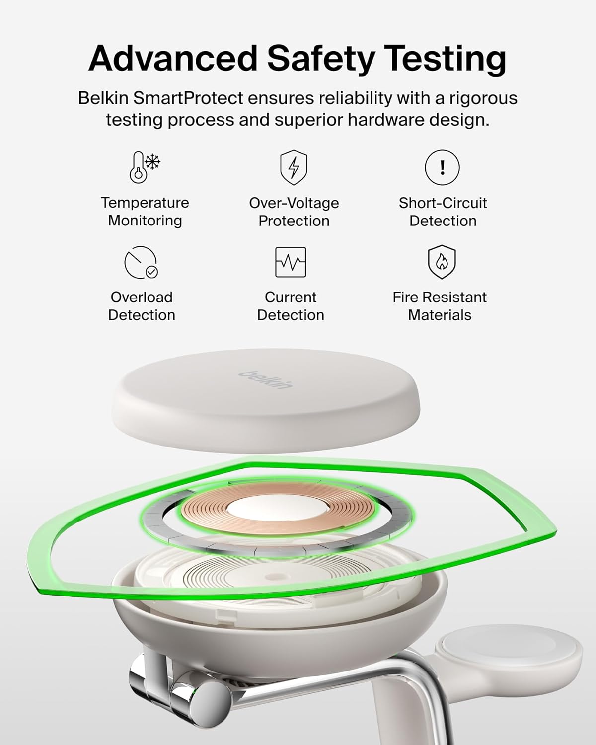 Belkin MagSafe Charger Compatible, 3-in-1 Charging Station, Qi2.2 25W with Cooling Fan (On/Off Control) Magnetic Wireless Charger Stand for iPhone 16/15/14, Apple Watch, AirPods (45W Adapter Included)